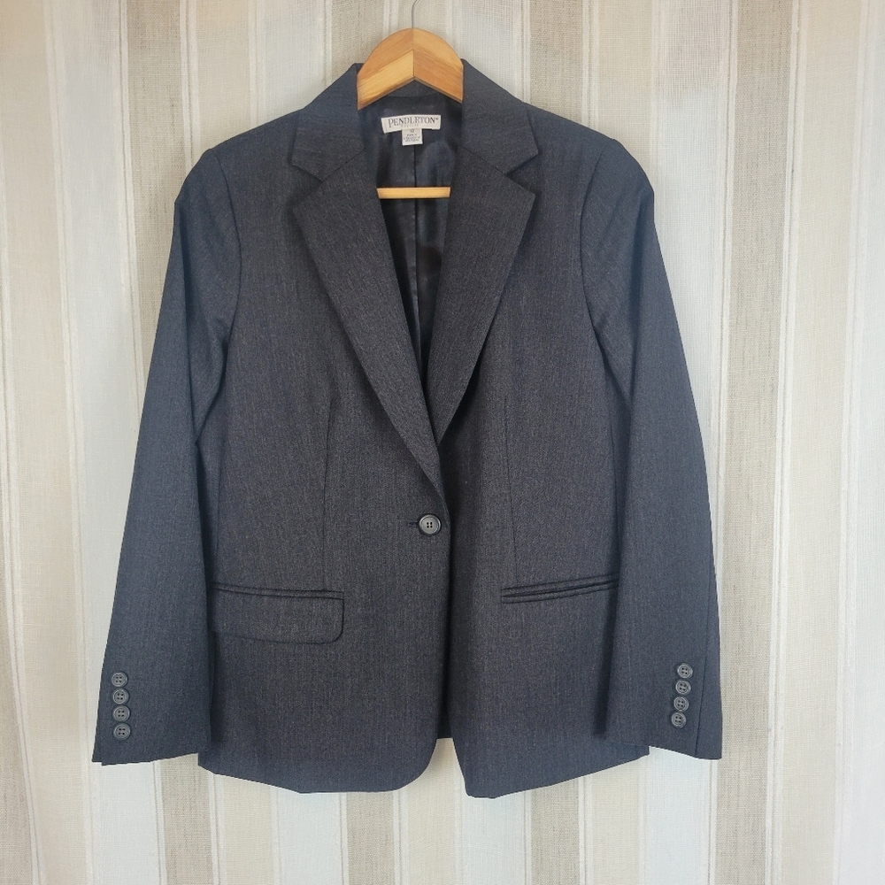 Vintage Pendleton 100% Virgin Wool Blazer Suit Jacket Gray Size 10 Petite